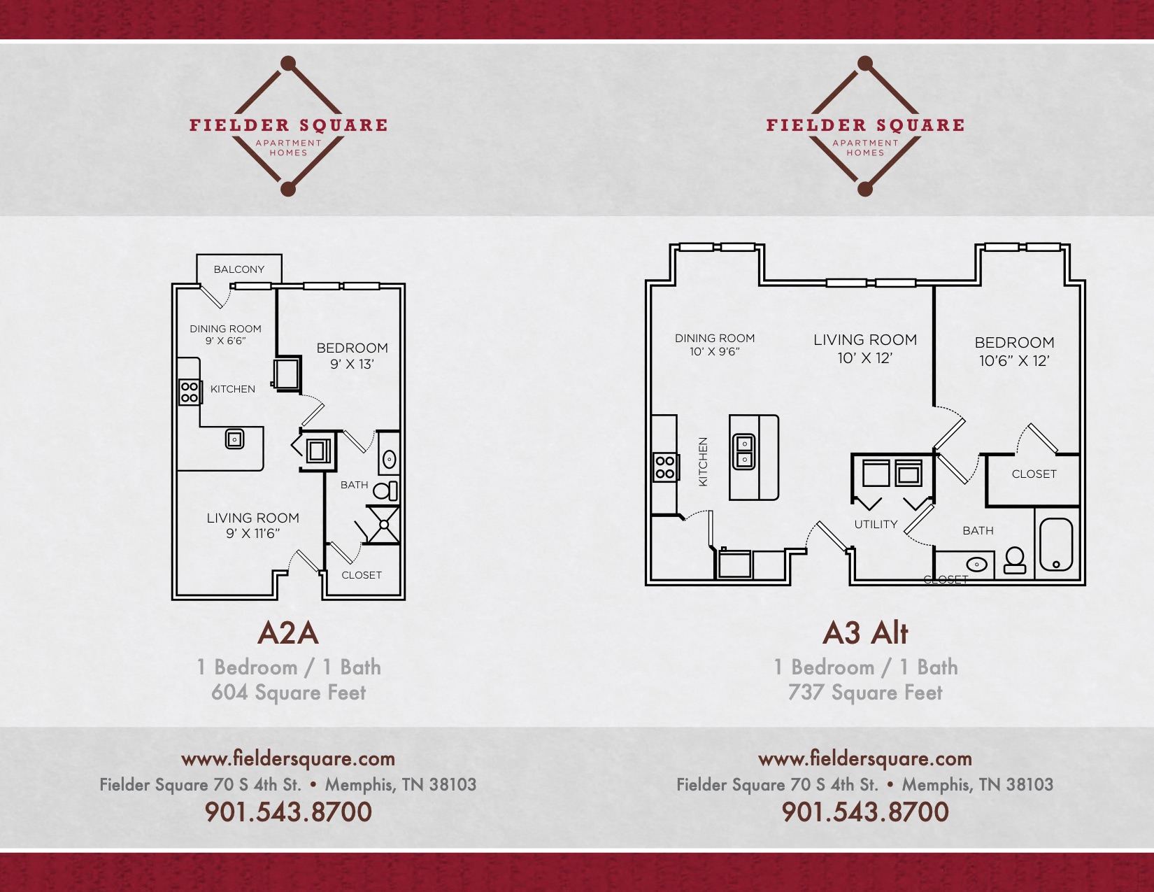 Floor plan for 1 bed, 1 bath, 604 sqft